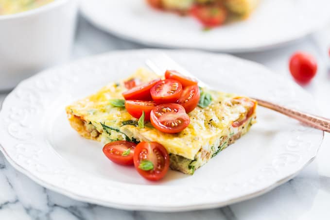 Make Ahead Italian Sausage Egg Bake with Spinach & Tomato